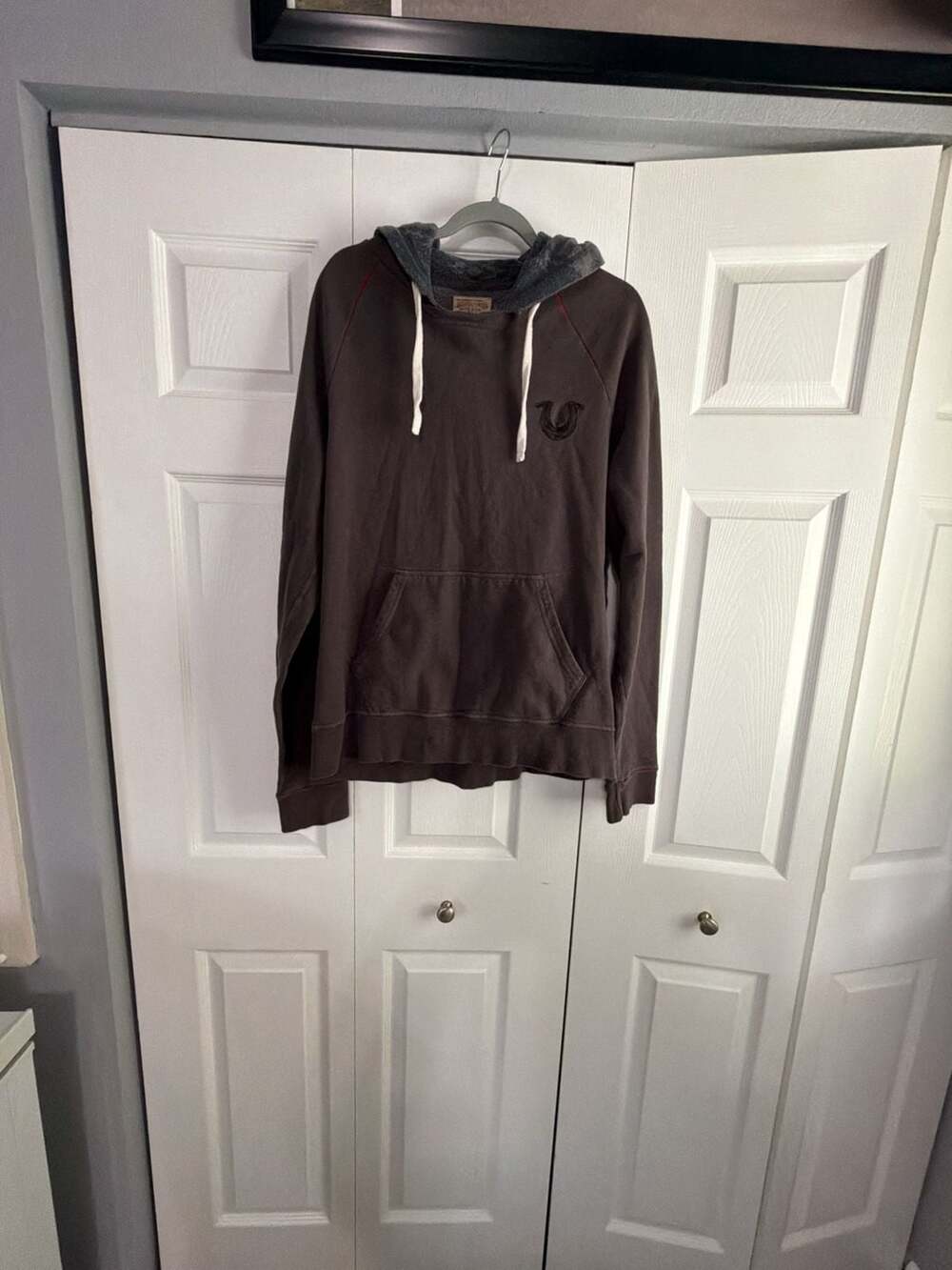 True Religion Brown Hoodie Sweatshirt With Horseshoe Logo Size L